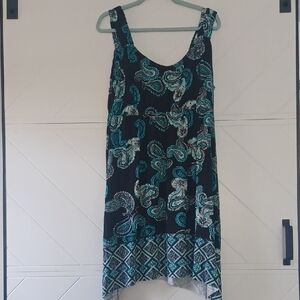 Sleeveless Black and Teal Paisley Maxi Dress